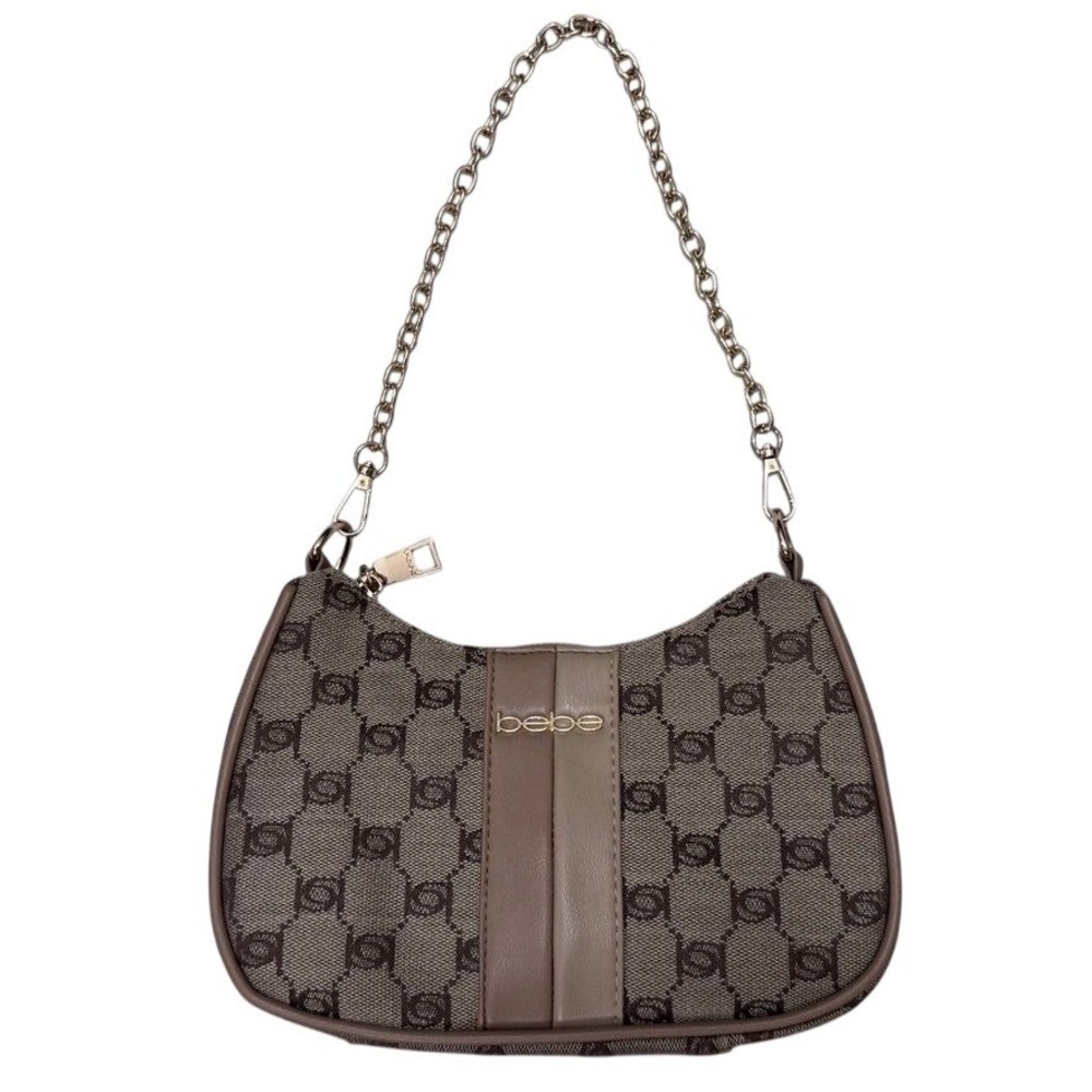 bebe Brown Logo Chain Shoulder Bag